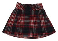 Červeno-tmavomodro-biela kockovaná vlnená sukňa Tu