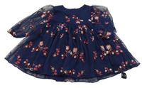 Nové - Tmavomodré květované tylové šaty Dunnes