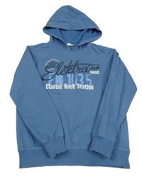 Šedomodrá mikina s nápismi a kapucňou Alive