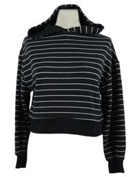 Dámská černo-bílá pruhovaná crop mikina s kapucí Pull&Bear 
