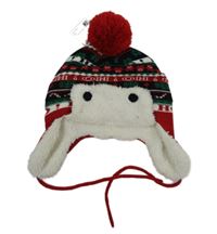 Dámská červeno-černo-zelená vzorovaná čepice s bambulí C&A