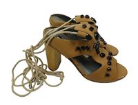 Dámské béžové šněrovací kožené sandály na podpatku s kamienkami Topshop vel. 37