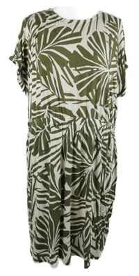 Dámske kaki-biele vzorované šaty