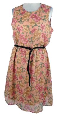 Dámské růžové kytičkované žoržetové šaty s páskem Only 