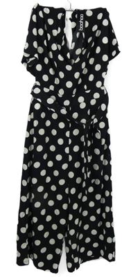 Nové - Dámsky čierny bodkovaný culottes nohavicový overal s opaskom Boohoo