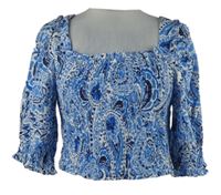 Nové - Dámska modrá vzorovaná žabičková crop blúzka Papaya