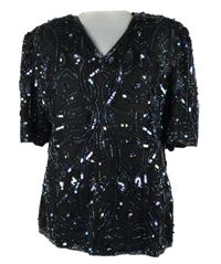 Dámská černá šifonová halenka s korálky 