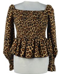 Dámská černo-béžová vzorovaná žabičková crop peplum halenka New Look 