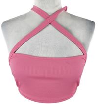 Dámský růžový žebrovaný crop top se zavazováním Shein 