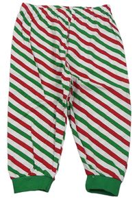 Bielo-zeleno-červené pruhované pyžamové nohavice