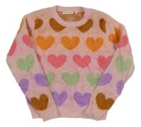 Svetloružový chlpatý sveter so srdiečkami