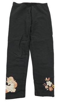 Antracitové teplákové legíny s kvietkami a jednorožcom C&A