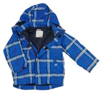 Modro-bílá kostkovaná šusťáková jarní bunda s kapucí Name it
