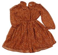 Hrdzavé vzorované šifónové šaty