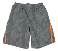 Sivé vzorované šušťákové kraťasy s proužkem