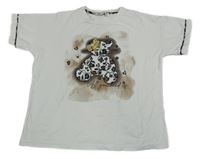 Bílo-hnědé tričko s medvídkem a mašlí Bermini