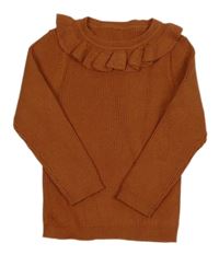 Tehlový rebrovaný sveter s volánem George