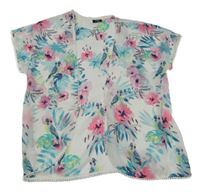 Bílý květovaný šifonový cardigan