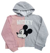 Sivo-ružová crop mikina s Mickeym a kapucňou zn. Disney