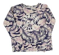 Tmavomodro-růžová vzorovaná mikna s nápisem H&M