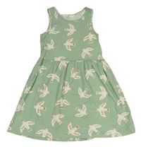Svetlozelené bavlnené šaty s vtáčky H&M
