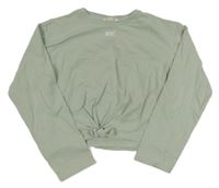 Světlekhaki crop tričko s nápisom H&M