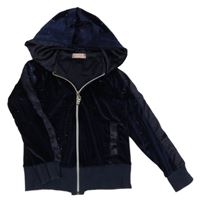 Tmavomodrá třpytivá propínací sametová mikina s kapucí 