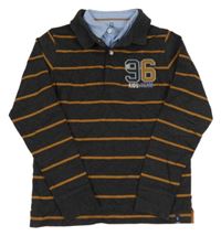 Tamvošedo-medové pruhované polo triko s číslem a košilovým límečkem Okaidi