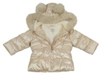 Světlebéžová metalická šusťáková zimní bunda s kapucí F&F