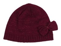 Vínová trblietavá pletená čapica s mašlou