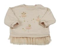 Broskvová oversize mikina s kočkami a síťovinou F&F