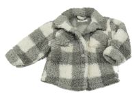 Sivo-biela kockovaná huňatá košeľová bunda Next