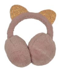Starorůžové kožešinové klapky na uši s oušky
