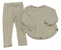 2set- béžové žebrované úpletové triko + legíny Shein