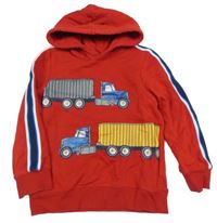 Červená mikina s kamiony a kapucňou C&A