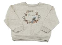 Svetlobéžová melírovaná mikina s vtáčikom a kvietkami C&A