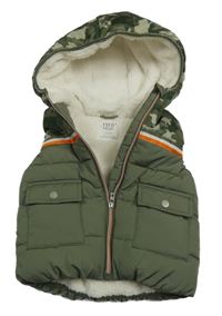 Khaki-army šusťáková zateplená vesta s kapucí F&F