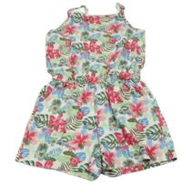 Bílo-zeleno-malinový květovaný kraťasový overal Name it