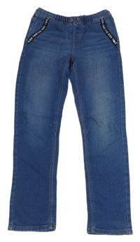 Modré teplákové rifle s nápisy Y.F.K.