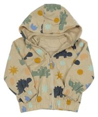 Béžová propínací mikina s dinosaury a kapucí Dunnes