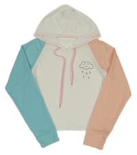 Biela crop mikina s mrakem, farebnymi rukávy a kapucňou