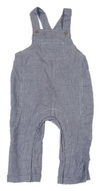 Tmavomodro-bílé proužkaté lněné laclové kalhoty Matalan