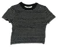 Čierno-biele pruhované pletené crop tričko H&M