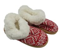 Nové - Červeno-bílé vzorované pletené zateplené domácí bačkory vel. 37