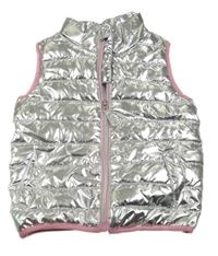 Stříbrno-ružová šušťáková prešívaná zateplená vesta Kiki&Koko