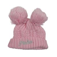 Světlerůžová pletená čepice s bambulemi 