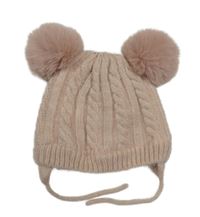 Světlerůžová pletená podšitá čepice s bambulemi Matalan