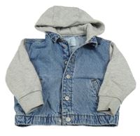 Modro-sivá riflovo/tepláková bunda s kapucňou Primark