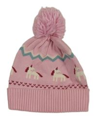 Světlerůžová vzorovaná čepice s jednorožci a bambulí M&S