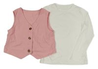 2set - Bílé triko + růžová vesta 